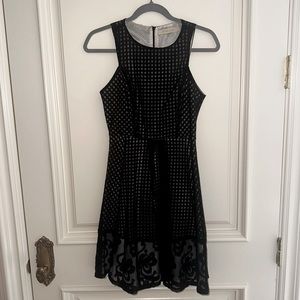 Black Mesh Checkered Office Knee-Length Dress